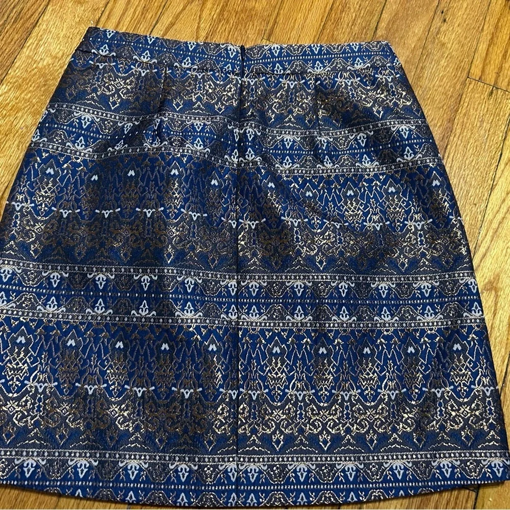 Massimo Dutti Mini Skirt Navy Blue Bronze Gold Metallic Jacquard Size 4